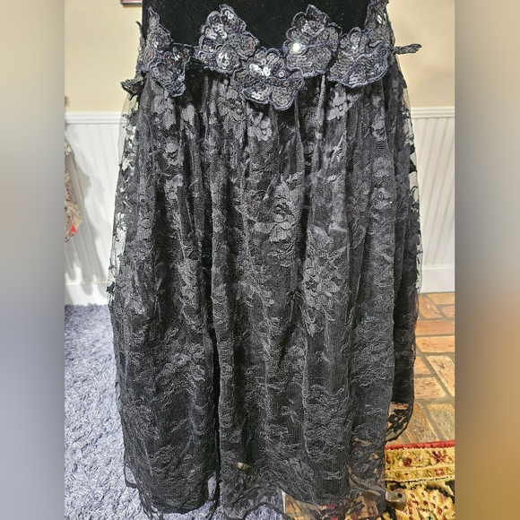 VTG 80s Cache Black Velvet Lace Dress Small - Picture 3 of 8